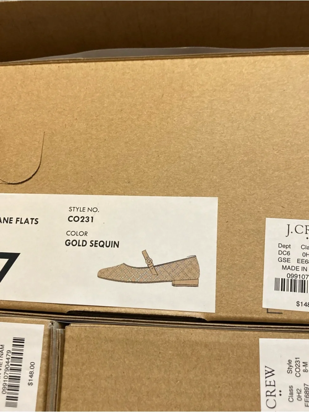 J. Crew Beige and Gold sequin Women's Flats 7 - Picture 8 of 8